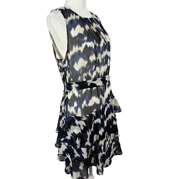 Smudged Polka Dot Navy Black White Tiered Mini Summer Business Casual Dress Sz M - Picture 5 of 14